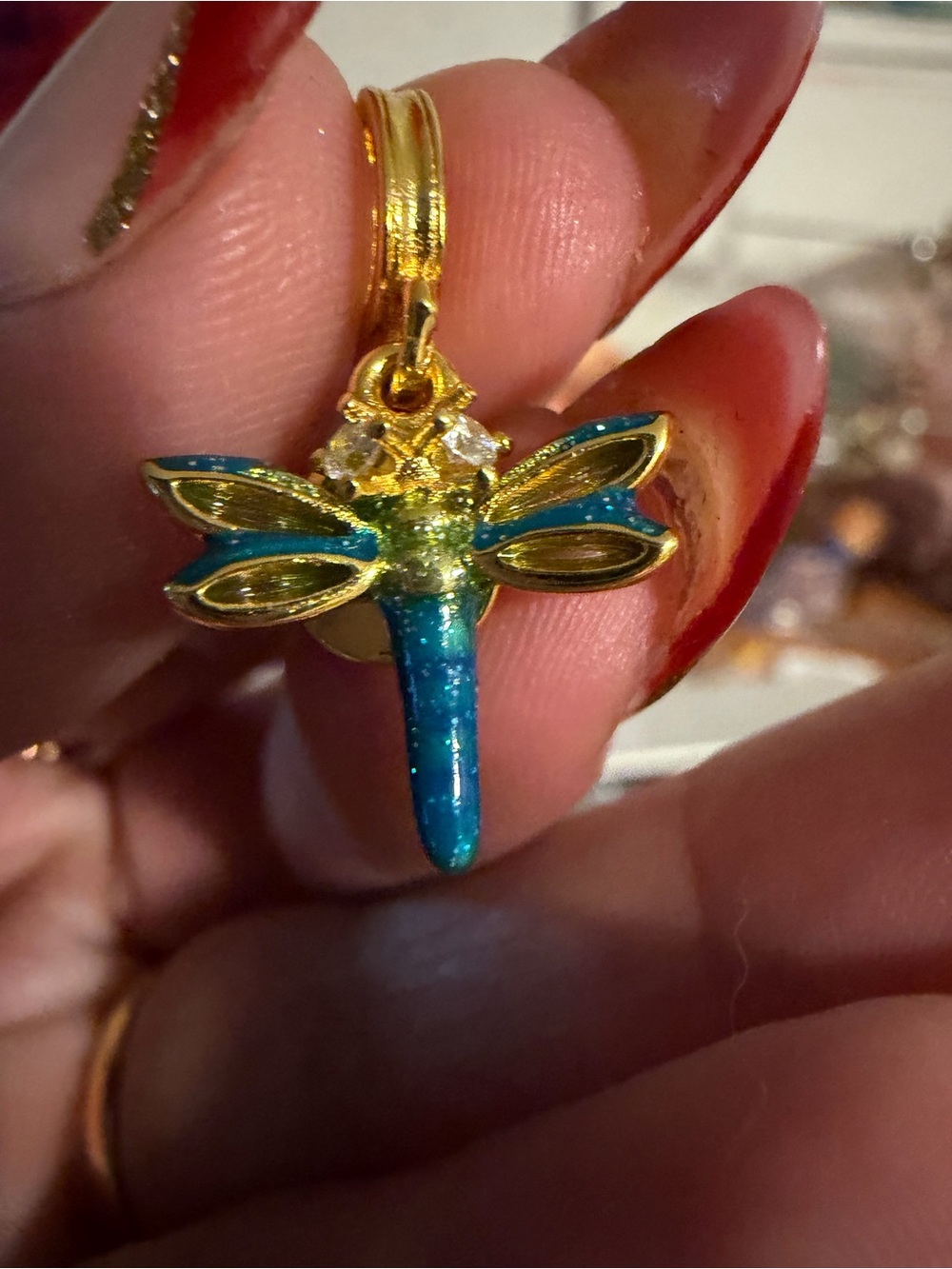Pandora Gold Dragonfly Charm in Blue and Green
